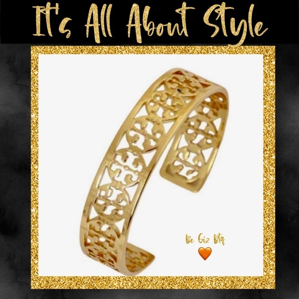 🆕 Tory Burch Authentic Gold Wide Logo Cuff Bracelet